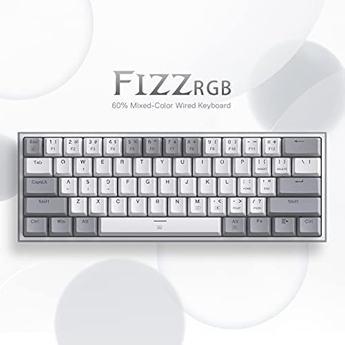 rayihni لوحة مفاتيح الألعاب K617 FIZZ 60% سلكية RGB، 61 مفتاحًا، لوحة مفاتيح ميكانيكية مدمجة مع مفاتيح بيضاء ورمادية، مفتاح أحمر خطي، مدعومة ببرنامج تشغيل/برمجيات - Image 2