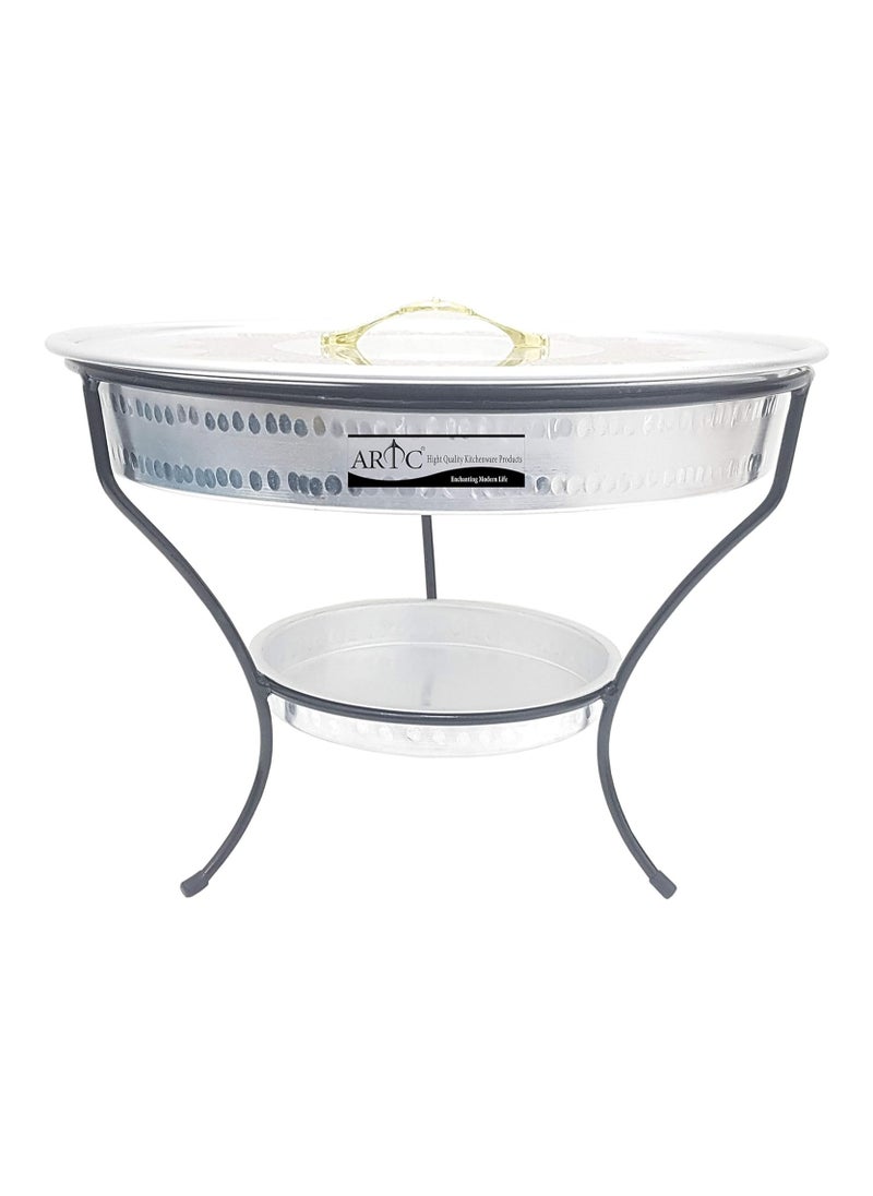 ARTC - ARTC Silver Aluminum Breakfast Buffet Chaffing Dish And Serving Tray With Stand And Acrylic Lid - Image 1