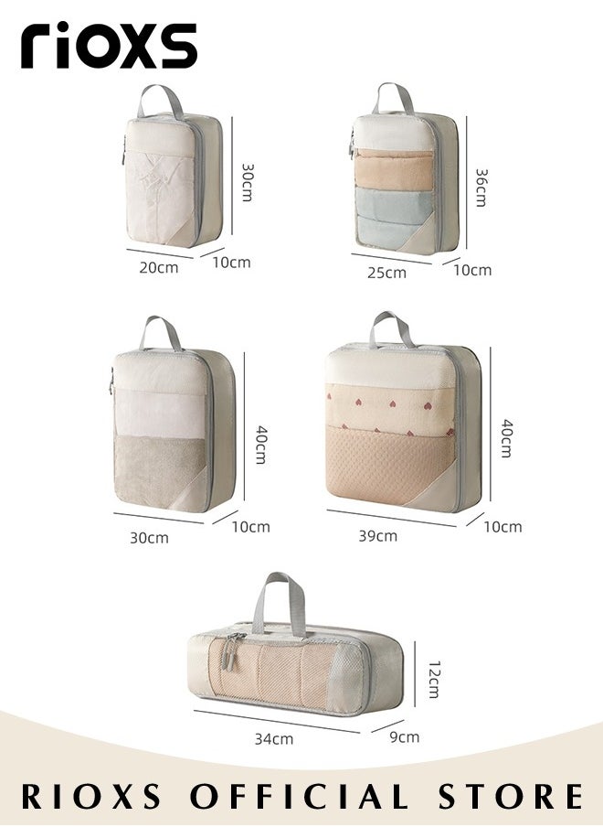 RIOXS - 5 Pcs Packing Cubes for Storage Luggage Packing Cube Organizer Travel Packing Set Clothes Shoes Storage Travel Organizer Bags for Luggage, Portable and Reusable - Image 1