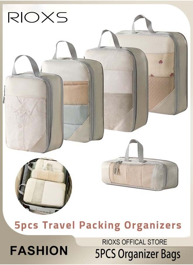 RIOXS - 5 Pcs Packing Cubes for Storage Luggage Packing Cube Organizer Travel Packing Set Clothes Shoes Storage Travel Organizer Bags for Luggage, Portable and Reusable - Image 1