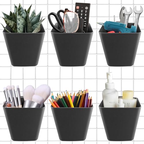 G.CORE GCORE Large Grid Wall Bins 6Pack Black Gridwall Accessories Hanging Cups with Back Hooks Plastic Grid Wall Panels Organizers Wire Shelves Holders for Garage Garden Craft Office Tools Storage - Image 1
