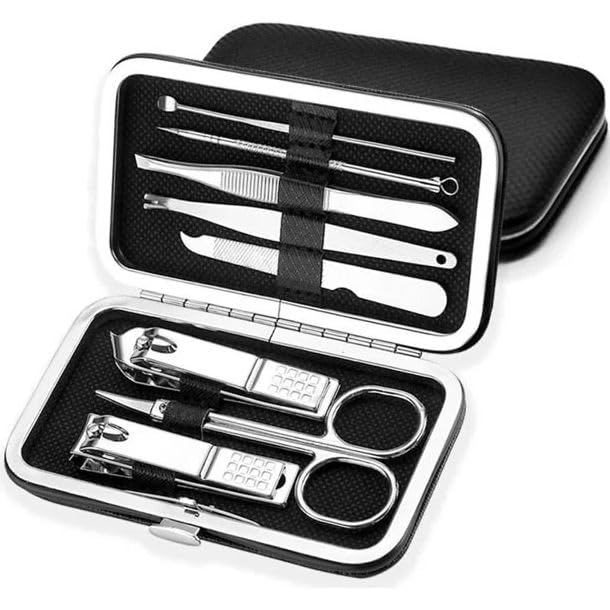 GABANIZ GABANIZ Manicure Kit Nail Clippers Set Stainless Steel Professional Pedicure Black 7 in 1 Grooming Kit Nail Scissors Cutter Ear Pick Tweezers Scissors Eyebrow Nail File for ManWomen Gift 7in1  - Image 1