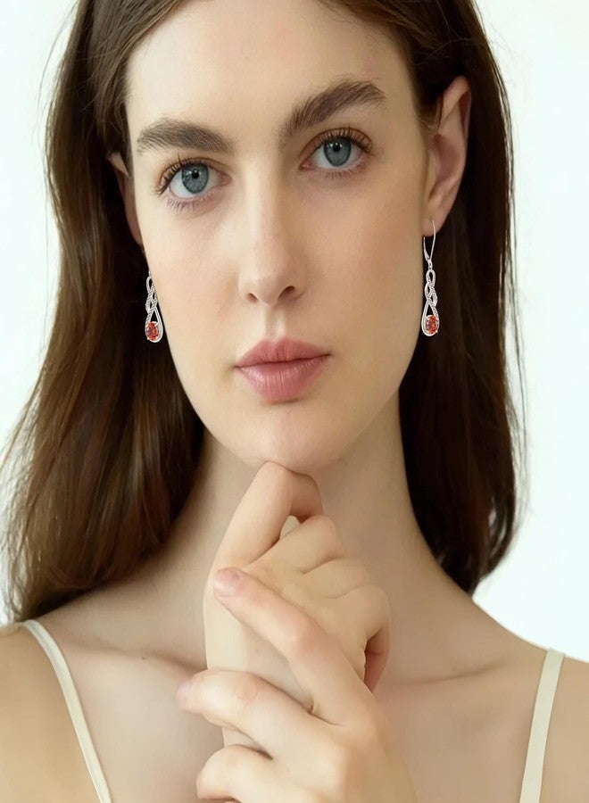 FJ Infinity Dangle Drop Earrings 925 Sterling Silver Leverback Garnet Earrings January Birthstone Jewelry Gifts for Women - Image 2