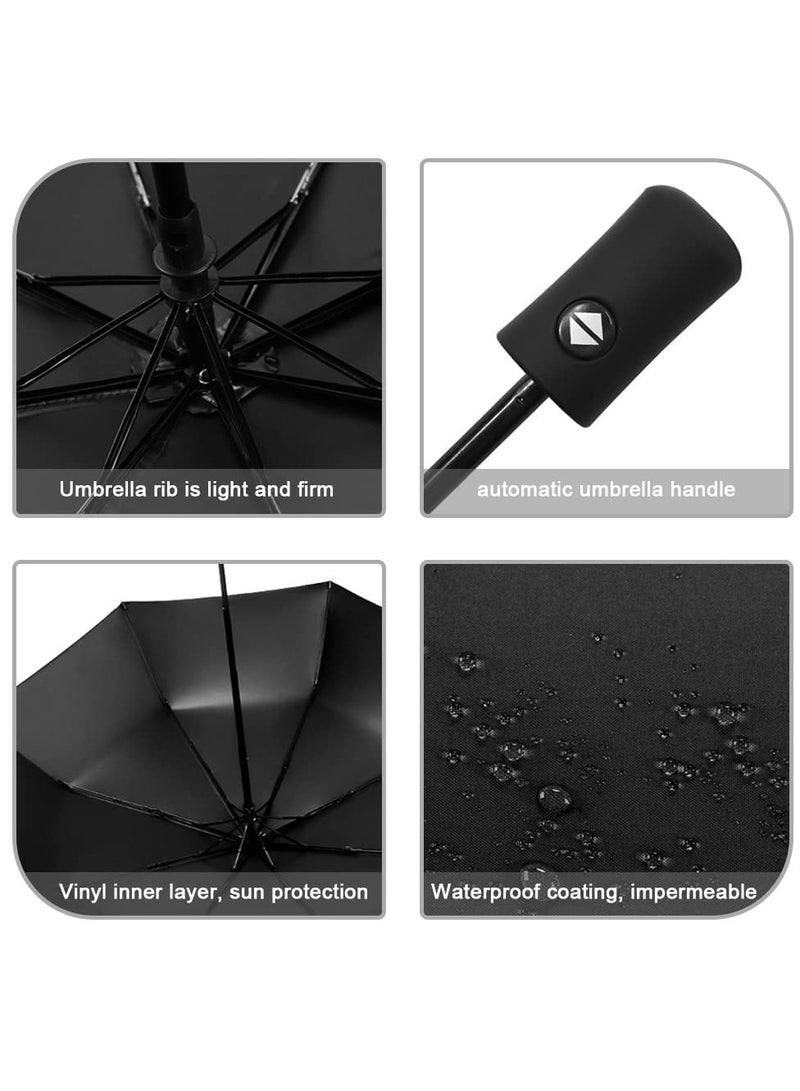 SYOSI Automatic Open/Close Travel Umbrella, Windproof UV Folding Compact Umbrella Portable Travel Umbrella Portable Lightweight Sun & Rain Wind-proof Umbrellas for Women and Men - Image 2