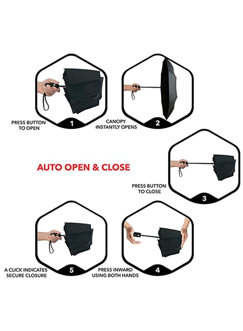 SYOSI Automatic Open/Close Travel Umbrella, Windproof UV Folding Compact Umbrella Portable Travel Umbrella Portable Lightweight Sun & Rain Wind-proof Umbrellas for Women and Men - Image 3