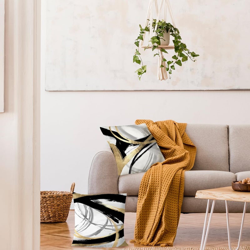 Supwhd Black White and Gold Pillow Covers  Abstract Black and Gold Pillow Covers 24x24 Set of 2  Modern Boho Home Decor  Black and Gold Pillows Decorative Throw Pillows for Couch Living Room Bedroom - Image 4