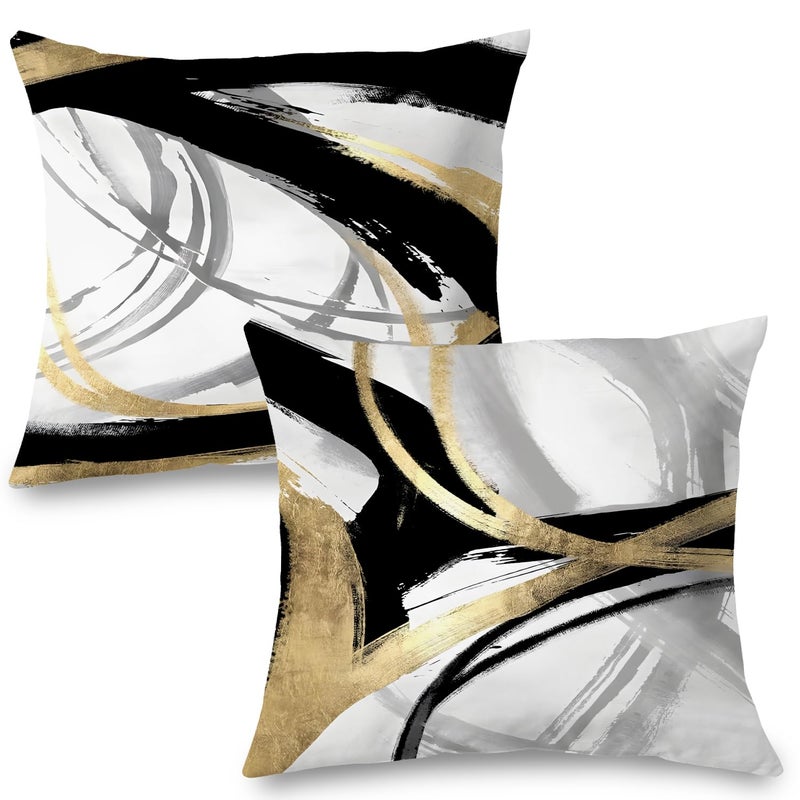 Supwhd Black White and Gold Pillow Covers  Abstract Black and Gold Pillow Covers 24x24 Set of 2  Modern Boho Home Decor  Black and Gold Pillows Decorative Throw Pillows for Couch Living Room Bedroom - Image 1