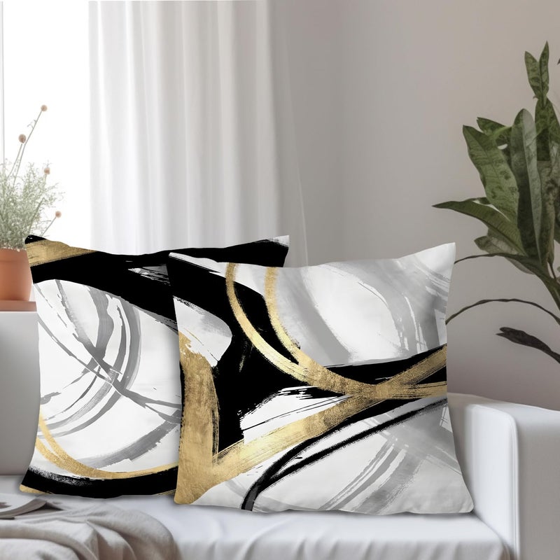 Supwhd Black White and Gold Pillow Covers  Abstract Black and Gold Pillow Covers 24x24 Set of 2  Modern Boho Home Decor  Black and Gold Pillows Decorative Throw Pillows for Couch Living Room Bedroom - Image 2
