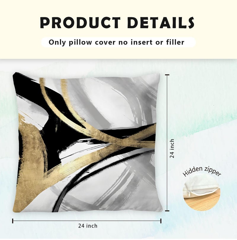 Supwhd Black White and Gold Pillow Covers  Abstract Black and Gold Pillow Covers 24x24 Set of 2  Modern Boho Home Decor  Black and Gold Pillows Decorative Throw Pillows for Couch Living Room Bedroom - Image 5