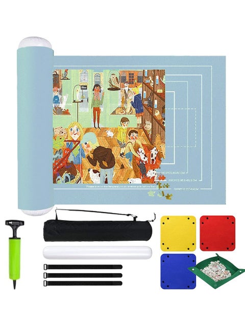 Large Jigsaw Puzzle Storage organizer Roll Mat Set Blue 100X140cm