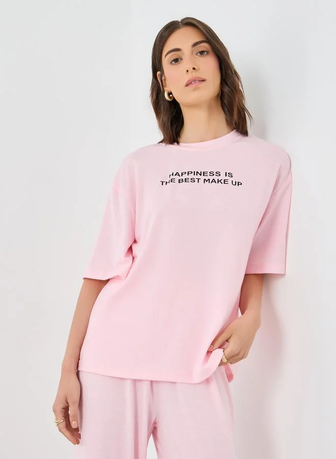 Take Two Take Two Slogan Print Relaxed Fit Top and Joggers Co-Ords