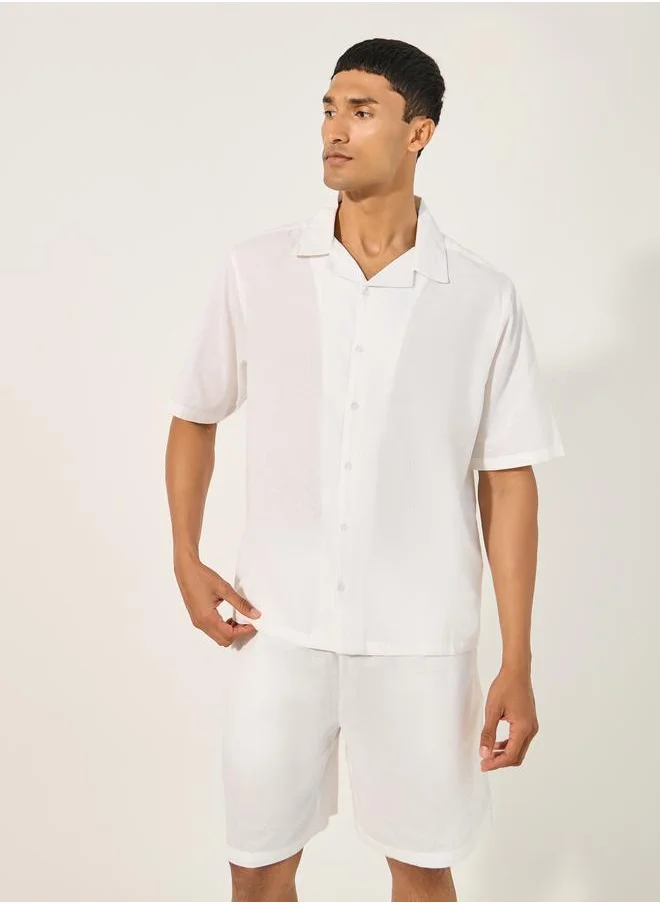 ستايلي Styli Solid Regular Fit Shirt and Shorts Co-Ords