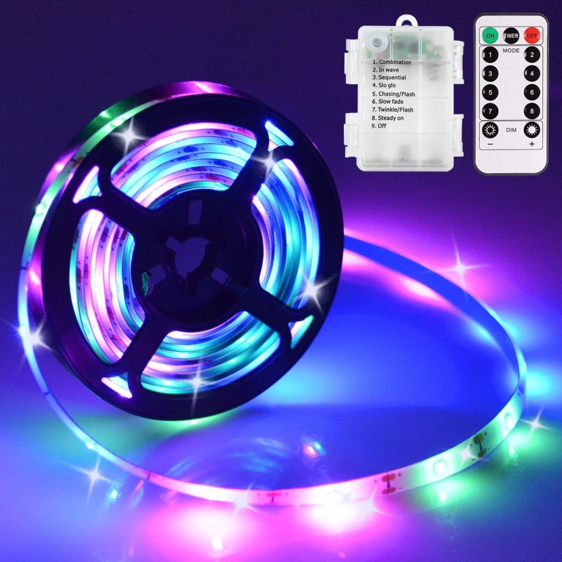 echosari 98FT 90Led RGB Strip Lights Battery Powered Remote Control 8 Modes Dimmable Timer SelfAdhesive Cuttable Waterproof for TV Computer MonitorScreen Decor