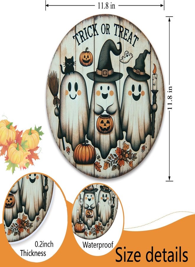 HEYINSHEN Halloween Door Decoration Round Halloween Door Sign Halloween Front Door Welcome Sign Ghost Pumpkin Door Hanger Vintage Trick or Treat Hanging Sign for Home Kitchen Garden Porch Decor - Image 2