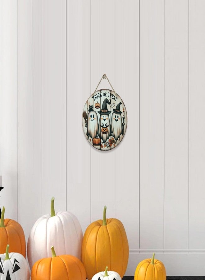 HEYINSHEN Halloween Door Decoration Round Halloween Door Sign Halloween Front Door Welcome Sign Ghost Pumpkin Door Hanger Vintage Trick or Treat Hanging Sign for Home Kitchen Garden Porch Decor - Image 4