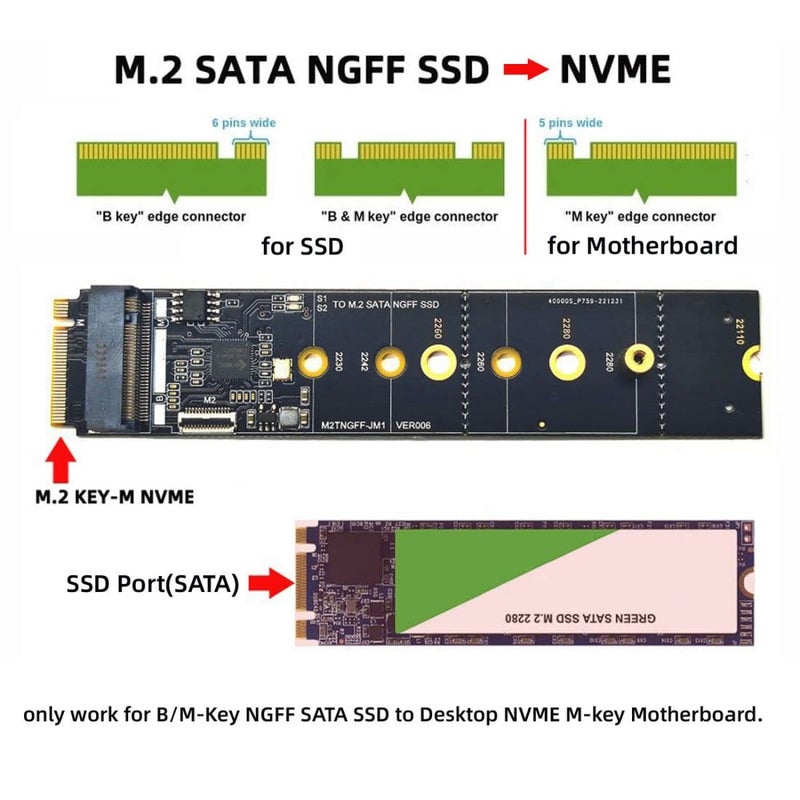 Chenyang M.2 SSD SATA NGFF B+M Key to NVME M-Key Expansion Card Converter Adapter JMB582 Chipset for Motherboard 2230/2242/2260/2280/22110 - Image 3
