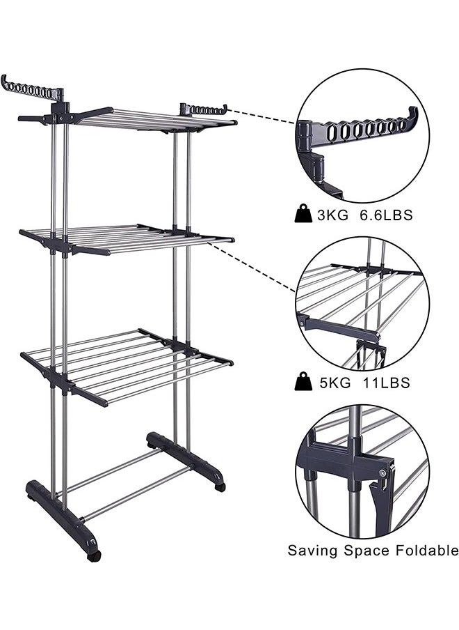 Taimi - Foldable 3 Tier Clothes Drying Rack for Laundry Rolling white/black - Image 1