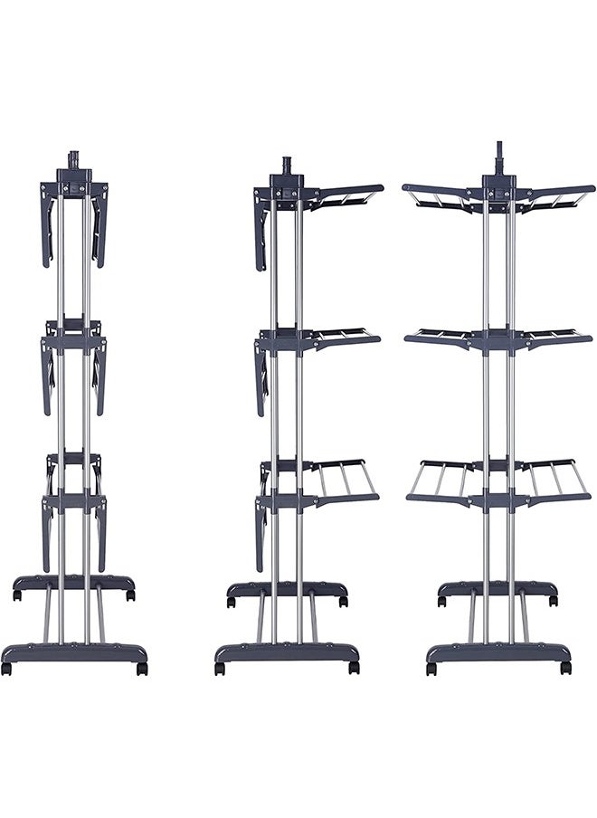 Taimi - Foldable 3 Tier Clothes Drying Rack for Laundry Rolling white/black - Image 1