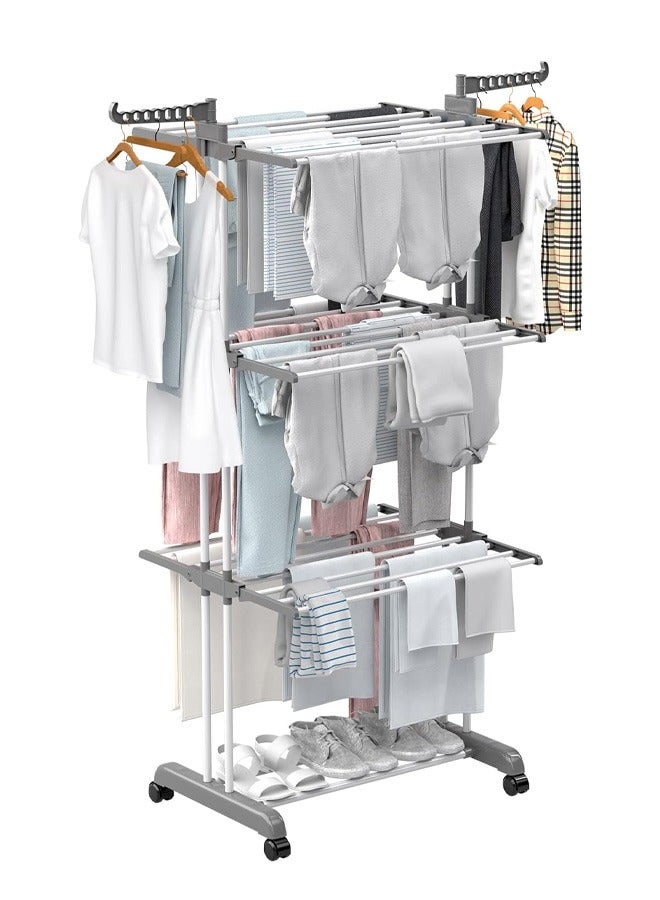 تايمي رف تجفيف الملابس القابل للطي بثلاث طبقات للغسيل، أبيض/أسود - Image 1