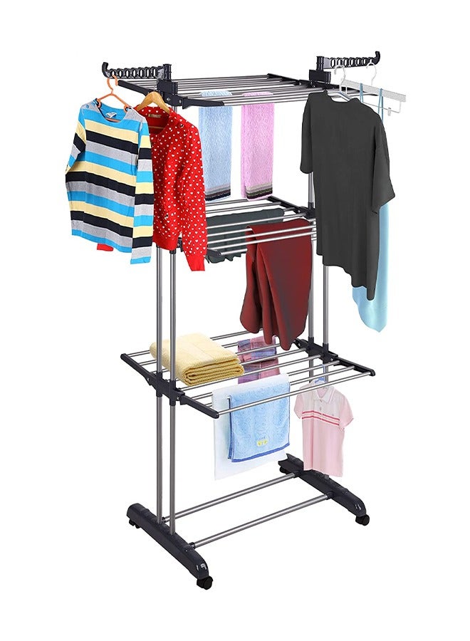 تايمي رف تجفيف الملابس القابل للطي بثلاث طبقات للغسيل، أبيض/أسود - Image 3