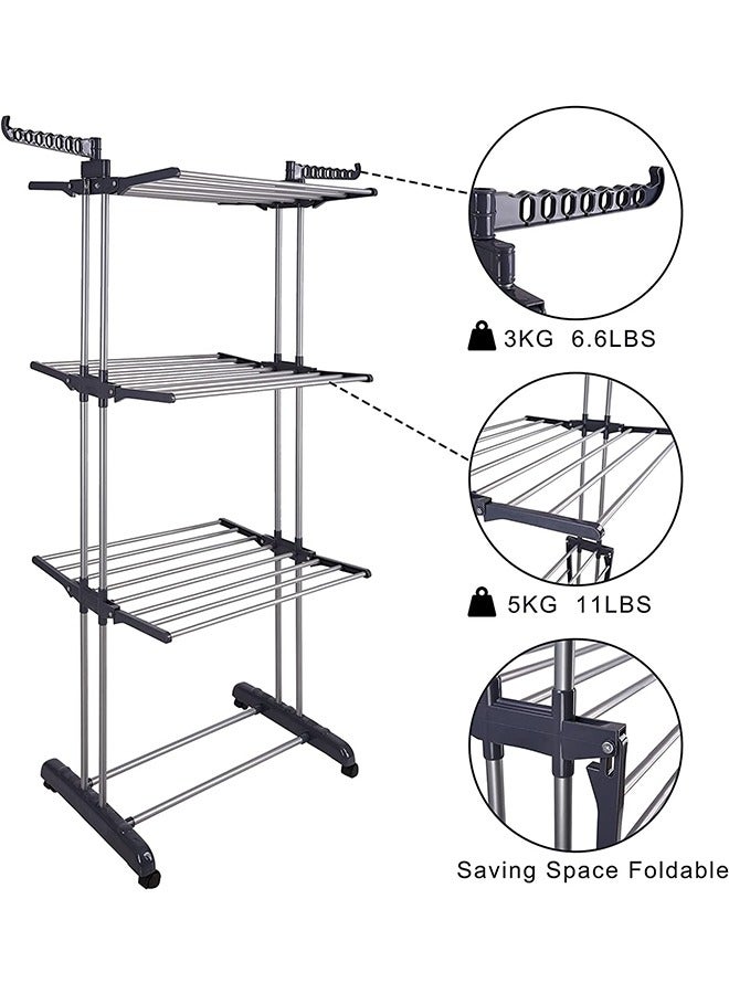 تايمي رف تجفيف الملابس القابل للطي بثلاث طبقات للغسيل، أبيض/أسود - Image 5