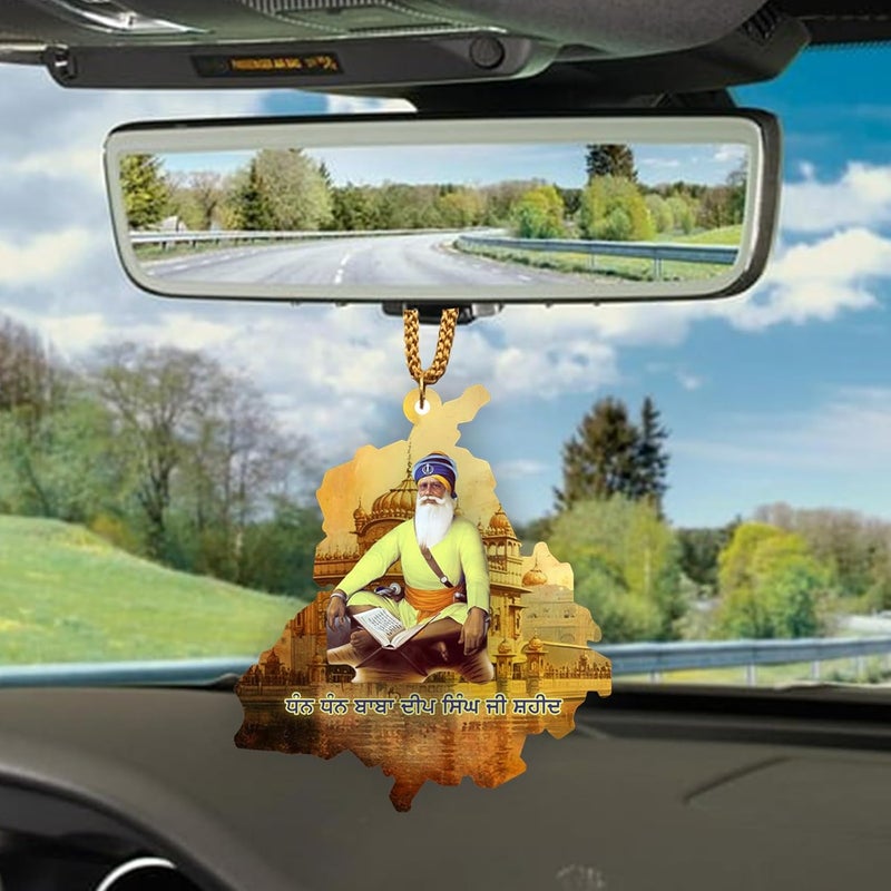 ART END ARTEND car Hanging Ornament Photo Punjab Map Baba Deep Singh Ji Sikh Religious City Name car Hanging Accessories (PBBDS-134) - Image 2