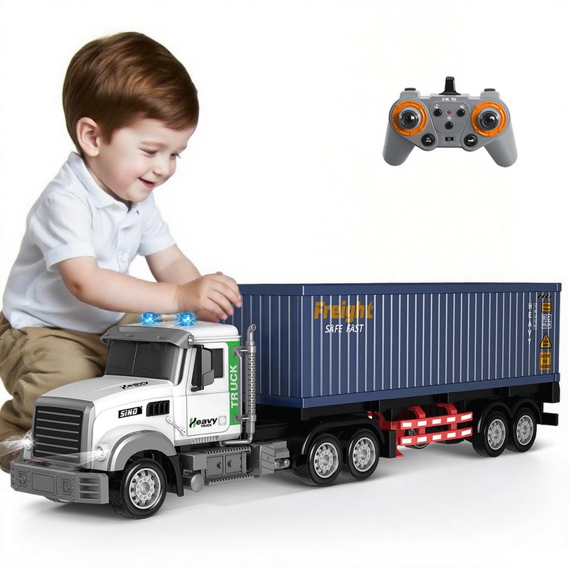 SNACKTANT 236Inch 9Channel Remote Control Semi Truck with Trailer 124 Scale RC Container Carrier Truck Toy for Kids 38 Dual Batteries Light Sound Effects Ultimate Gift for Boys Girls - Image 2