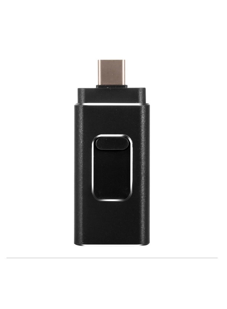 AROAQ 128GB USB Flash Drive, Shock Proof 3-in-1 External USB Flash Drive, Safe And Stable USB Memory Stick, Convenient And Fast Metal Body Flash Drive, Black Color (Type-C Interface + apple Head + USB)  - Image 1