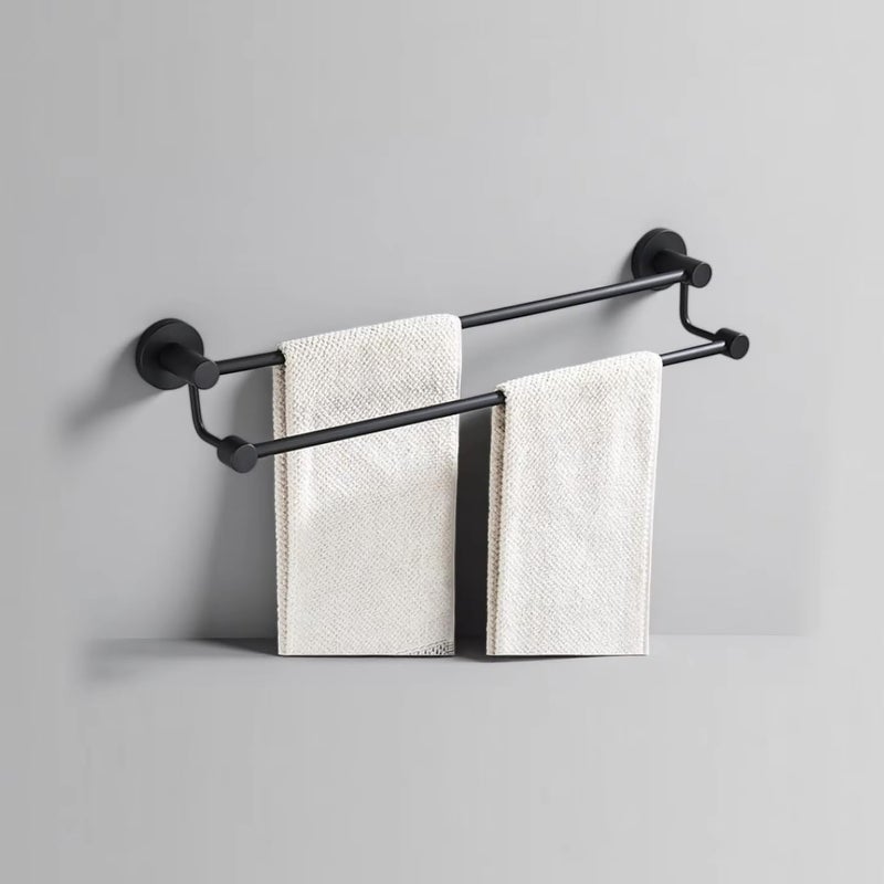 Double Wall Towel Holder for Bathroom | Stainless Steel Towel Towel Bar | Modern Round Chrome Hanger for Kitchen (Black) - Image 1