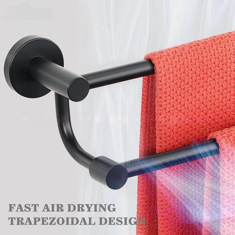 Double Wall Towel Holder for Bathroom | Stainless Steel Towel Towel Bar | Modern Round Chrome Hanger for Kitchen (Black) - Image 2