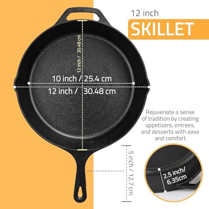 Unity Kitchen Cast Iron Frying Pan 12 Inch Cast Iron Chefs Pan With Handles Pre Seasoned Skillet Safe Grill Cookware For Indoor  Outdoor Use Black - Image 5