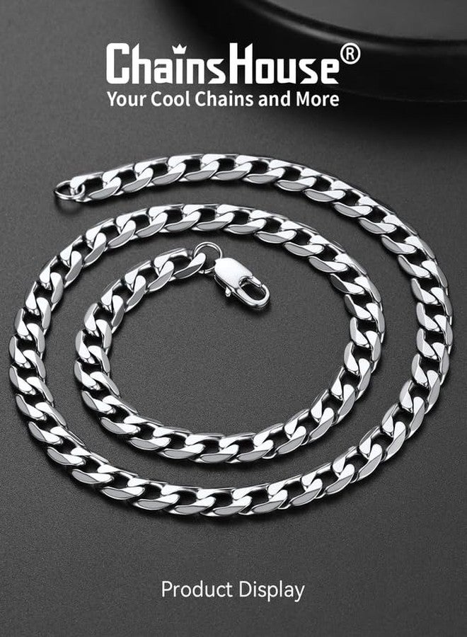 ChainsHouse 9mm Stainless Steel Mens Womens Necklace 22 inch Curb Link Chain, 22 inch, Stainless Steel, Cubic Zirconia - Image 3