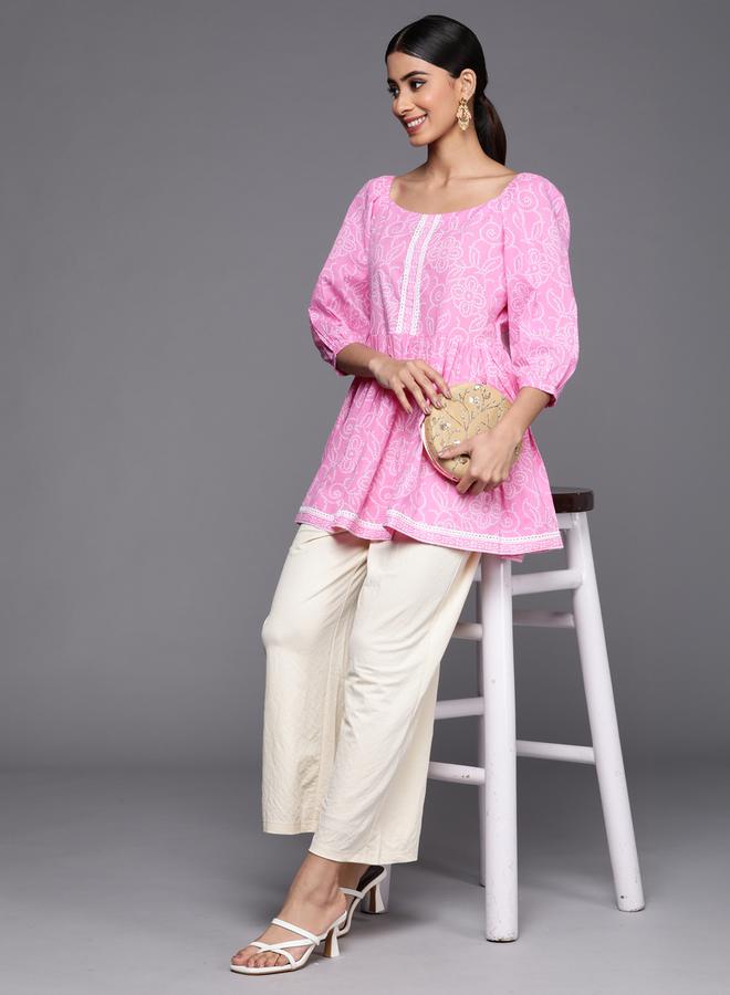 لباس بلوزة كردي بأكمام بالون مطبوعة وتفاصيل دانتيل من ستايلي - Image 4