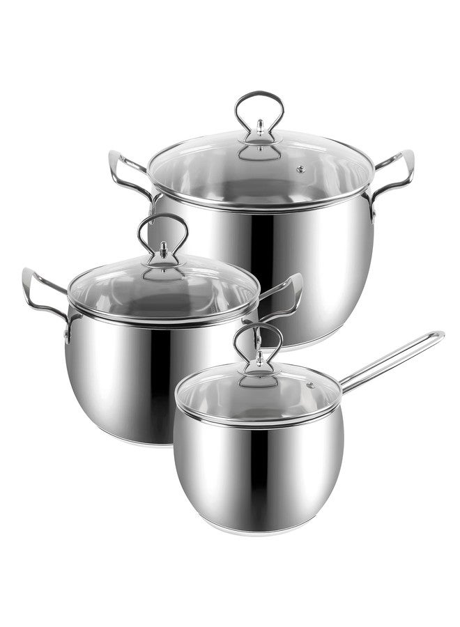 YSSOA Sleek Stainless Steel 6-Piece Cookware Set: Mirror Polished Interior and Exterior, 0.5mm Thickness, G-Type Glass Lids, Induction Ready with Aluminum and SS430# Bottom Plate - Image 1