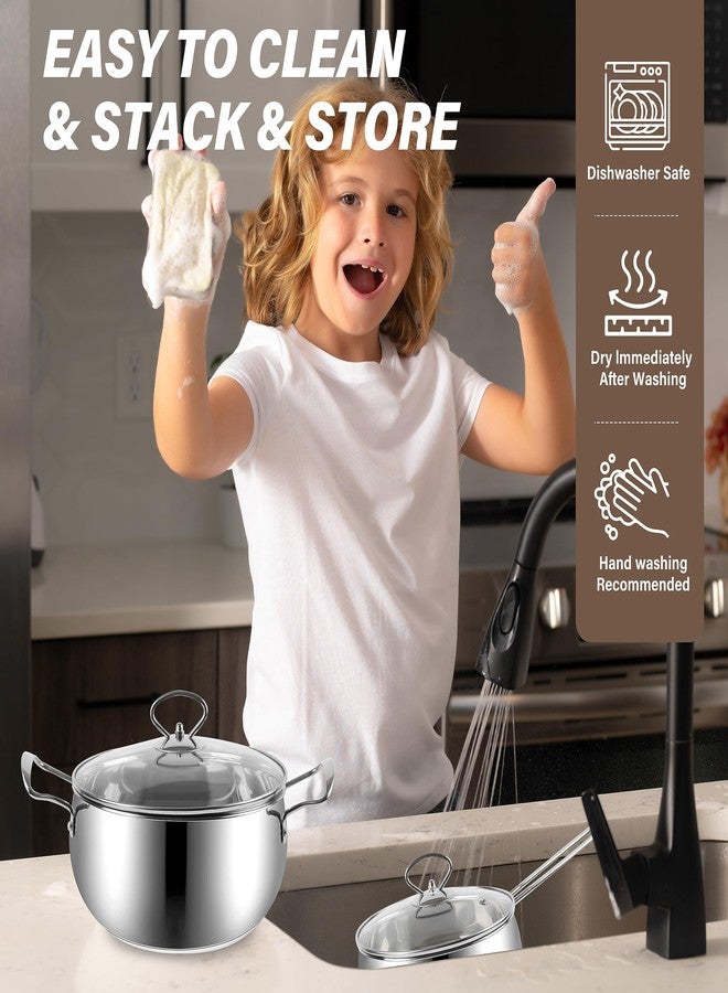 YSSOA Sleek Stainless Steel 6-Piece Cookware Set: Mirror Polished Interior and Exterior, 0.5mm Thickness, G-Type Glass Lids, Induction Ready with Aluminum and SS430# Bottom Plate - Image 5