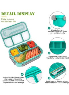 Arabest Bento Box Adult Lunch Box,Lunch Box Kids,Lunch Containers for Adults/Kids/Toddler,1000ML-4 Compartment Bento Lunch Box,Microwave & Dishwasher & Freezer Safe, BPA Free (Green)  - Image 2