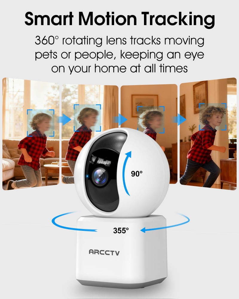 ARCCTV Cameras for Home Security 2pcs with WiFi 6&5GHz/2.4GHz, Motion Tracking Never Miss a Moment, 2-Way Audio, Night Vision, Compatible with Alexa Upgrades Your Idoor Security - Image 3