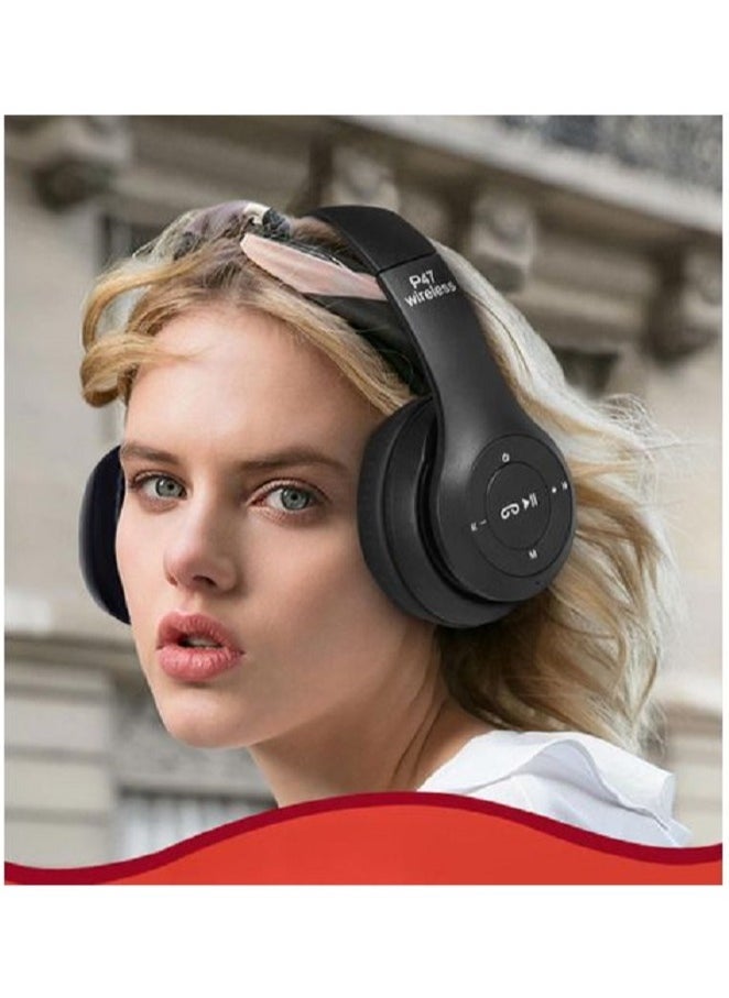 P47 Foldable Wireless Bluetooth On-Ear Headphone Headset Bluetooth 5.0,Fm Radio Aux