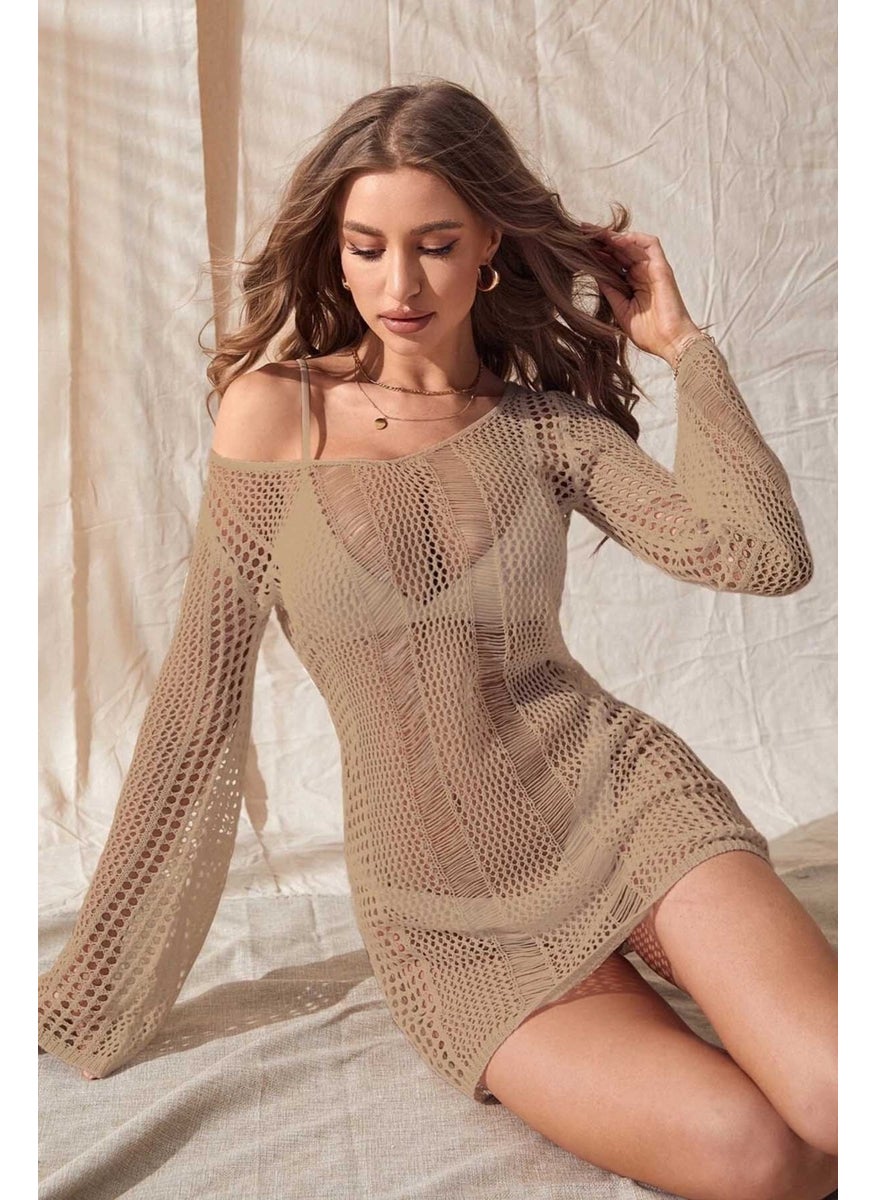 Angelsin فستان شاطئ كيمونو قفطان بأكمام طويلة من Angelsin محبوك من القطن  - Image 5