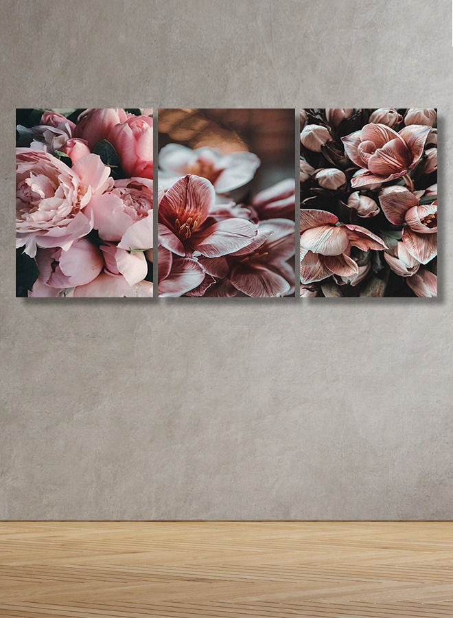 ماركتنا لوحة جدارية فنية لتزين الحائط بتصميم ورود ، ثلاث قطع ،مقاس120X60سم - Image 1