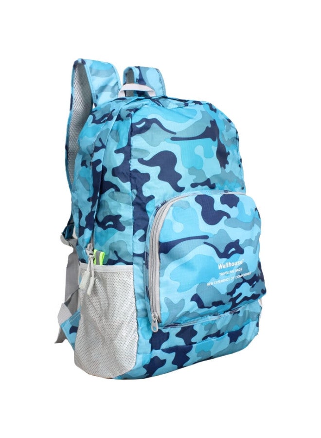 Wellhouse Backpack, Foldable Unisex Backpack, Outdoor Leather Bag, Spare Bag, Waterproof And Lightweight, Camouflage Sky Blue - Image 1