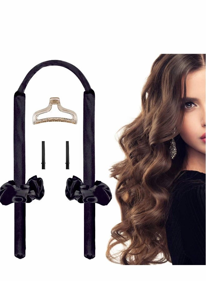 Generic Healtless Hair Curlers for Long Hair, No Heat Curl Ribbon Design with Clips and Scrunchie, Overnight Silk Heatless Curls Headband, Soft Curling Rod for Natural (Black) - Image 1