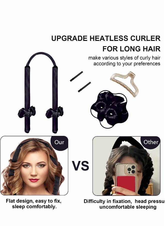 Generic Healtless Hair Curlers for Long Hair, No Heat Curl Ribbon Design with Clips and Scrunchie, Overnight Silk Heatless Curls Headband, Soft Curling Rod for Natural (Black) - Image 2