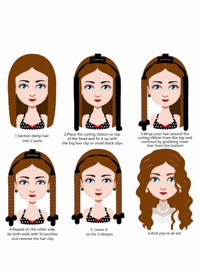 Generic Healtless Hair Curlers for Long Hair, No Heat Curl Ribbon Design with Clips and Scrunchie, Overnight Silk Heatless Curls Headband, Soft Curling Rod for Natural (Black) - Image 5