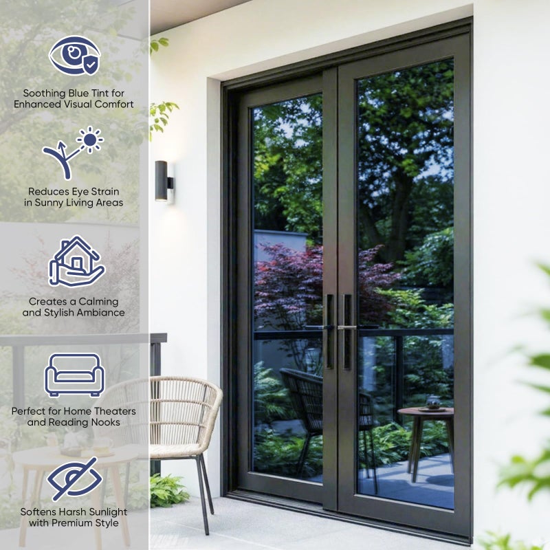 SUNBABY Window Tint for Home, One Way Privacy Film Heat & UV Blocking, Static Cling No Glue Renter Friendly Cover for Home Bedroom, Office & Sliding Glass Door, 17.5 x 78.7 Inch with 3 Tools, Blue - Image 2