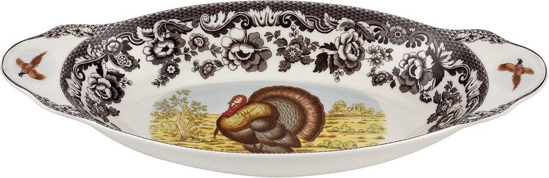 Spode Woodland 1525 Bread Tray with Turkey Motif  Classic Thanksgiving Turkey Serving Platter for Holiday Dinners Fall Gatherings Seasonal Events  Fine Porcelain Dishwasher  Microwave Safe - Image 1