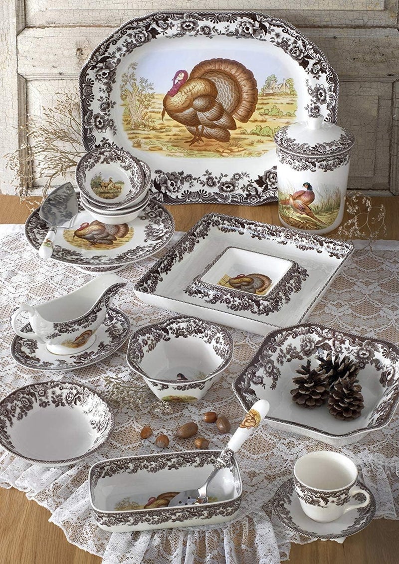 Spode Woodland 1525 Bread Tray with Turkey Motif  Classic Thanksgiving Turkey Serving Platter for Holiday Dinners Fall Gatherings Seasonal Events  Fine Porcelain Dishwasher  Microwave Safe - Image 4