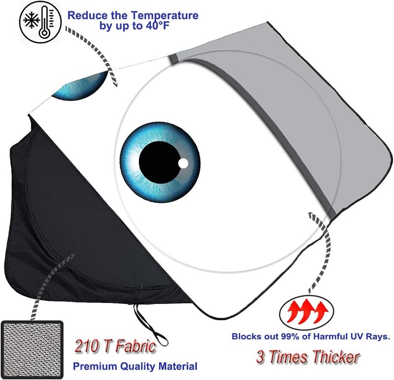 Güvenç Foldable Front Windshield Funny Car Eyes Sunshades Sun Visor Protector Blocks UV Rays, 210T, Keep Your Vehicle Cool (Eyes-Grey, Large) - Image 5