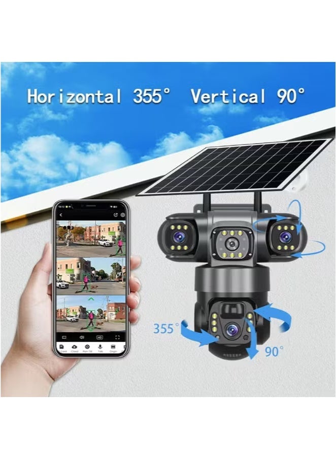 Generic Solar Security Camera 4G Security Camera 4K HD CCTV Battery Three-Eye Three-Screen Outdoor Smart Home Security Surveillance Camera  - Image 1