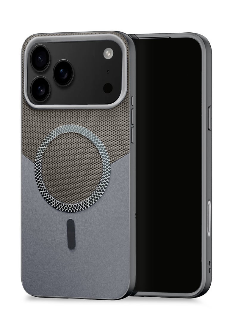 Wtech Apple iPhone 17 Pro 5G 2025 Luxury Leather Spliced with Durable Protection Magsafe Phone Case Cover (MCMPMN) - Titanium/Grey - Image 1